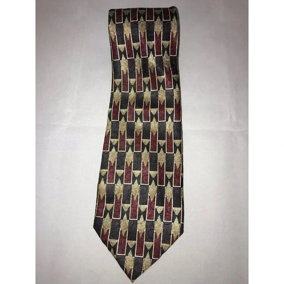 Stafford Red Black Geometic 100% Silk Classic Neck Tie - Picture 1 of 4